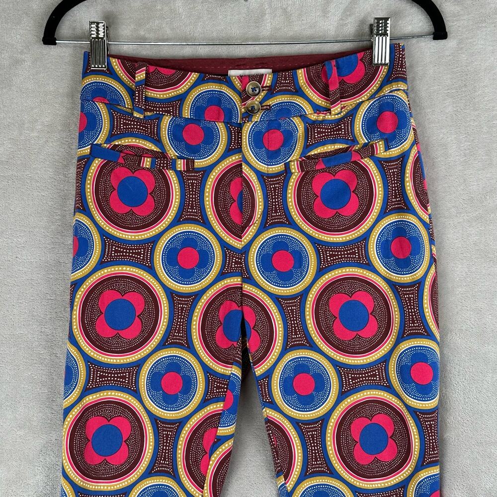 Anthropologie Pants Womens 0 Pink Floral Essential Slim Festival Vibrant Hippie - Picture 2 of 15